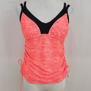 Gerry Tankini Top Modest Swimsuit Neon Orange Black Bathing Suit Top size Medium
